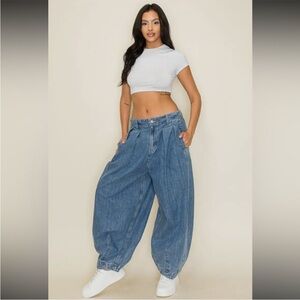 Trendy Blue Wide-Leg Jeans